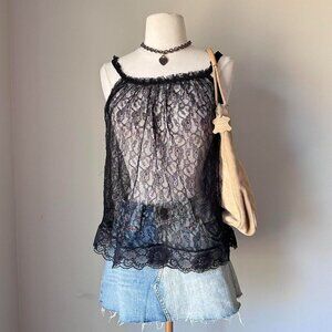 Vintage 60’s/70’s Black lace sheer cami top
